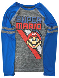 Jumping Beans Active Boys Silky Long Gray & Blue Super Mario T-Shirt Shirt