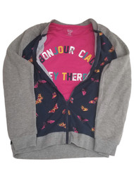 Girls Bonjour Ciao Pink Tee Shirt Butterfly Zip Up Navy Blue Jacket XL (14/16)