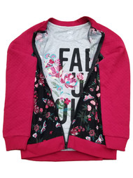Girls Short Sleeve Fabulous Tee Shirt Red Floral Print Zip Up Jacket XL (14/16)