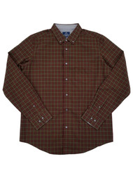 George Mens Red & Green Plaid Stretch Poplin Long Sleeve Button-Down Shirt