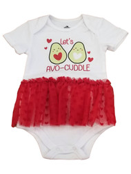 Infant Girls White Let's Cuddle Avocado Valentines Day Tulle Skirt Bodysuit