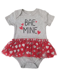 Infant Girls Gray & Red Bae Be Mine Valentines Day Tulle Skirt Bodysuit