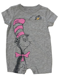 Infant Girls Gray & Pink Cat in the Hat Romper Baby Bodysuit Outfit 0-3m