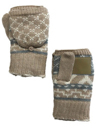 Isotoner Womens Tan & Gray Knit Sherpa Soft Fingerless Convertible Gloves