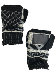 Isotoner Womens Black & Gray Knit Sherpa Soft Fingerless Convertible Gloves