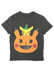 Pokemon Boys Gray Short Sleeve Pikachu Pumpkin Halloween Tee Shirt