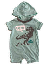Infant Boys Mint Hooded Jurassic World Dinosaur Romper Bodysuit Baby Outfit