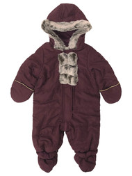 Infant Girls Quilted Burgundy Hoodie Snowsuit Baby Pram Snow Suit