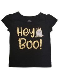 Infant & Toddler Girls Hey Boo Ghost Unicorn Halloween Black Tee Shirt