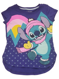 Lilo & Stitch Disney Girls Purple Blue Rainbow Short Sleeve Tee T-Shirt