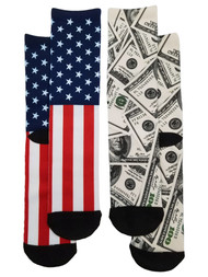 Soxx & Bonds Mens 2 Pair 100 Dollar Bill & American Flag Sublimated Socks