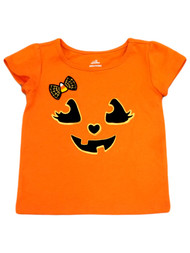 Infant & Toddler Girls Orange Halloween Jack-O-Lantern Pumpkin Tee Shirt