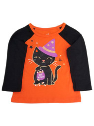 Infant & Toddler Girls Orange & Black Halloween Witch Cat Tee Shirt
