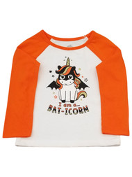 Infant & Toddler Girls Orange & White Halloween Bat-icorn Unicorn Tee Shirt