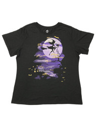 Womens & Purple Broomstick Witch Halloween T-Shirt Tee Shirt Top