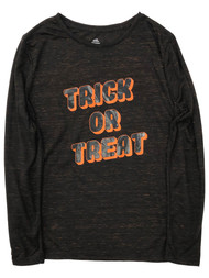 Womens Long Black & Orange Trick or Treat Halloween T-Shirt Tee Shirt