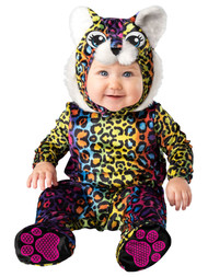 Infant Girls Neon Leopard Cub Baby Costume Jumpsuit & Hood