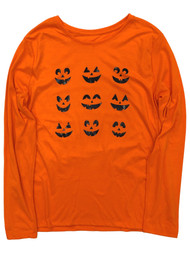 Womens Long Orange Pumpkin Face Halloween T-Shirt Tee Shirt