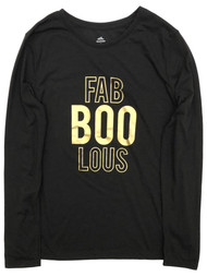 Womens Long Black & Gold Fab Boo Lous Halloween T-Shirt Tee Shirt