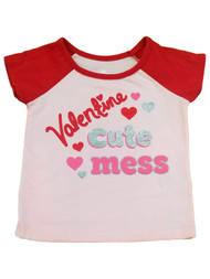 Infant & Toddler Girls Pink Valentine's Day Cute Mess Hearts V-Day Tee Shirt