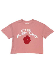 The Rolling Stones Womens Pink Short Sleeve Crop Top Cut Off Tee Shirt