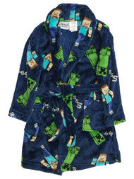 Minecraft Boys Plush Blue Creeper Bath Robe House Coat XS (4-5)