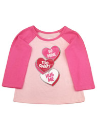 Infant Girls Pink Candy Hearts Be Mine Hug Me Valentines Tee Shirt 12 Months