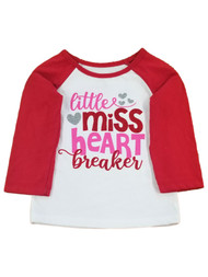 Infant Toddler Girls Red White Little Miss Heartbreaker Valentines Tee Shirt