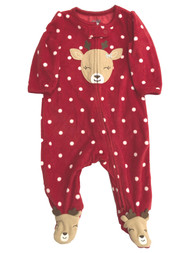 Carters Infant Baby Girls Red Dot Fleece Reindeer Holiday Sleeper Pajama