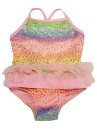 Infant Girls 1pc Pink & Gold Leopard Print Tulle Skirt Swimsuit UPF 50+