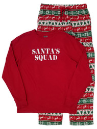 Mens 2-Piece Santa's Squad Long Sleeve Christmas Sleepwear Pajama Set M