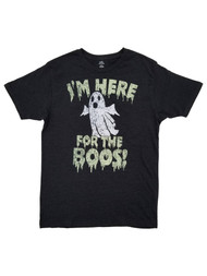 Mens Black Heather I'm Here For The Boos Halloween Graphic Tee T-Shirt