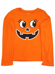 Halloween Girls Orange Pumpkin Face Long-Sleeved Jack-O-Lantern Tee T-Shirt