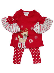Bonnie Baby Infant Girls Red Christmas Reindeer Snowflakes Leggings Outfit