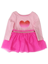 Infant & Toddler Girls Neon Pink Heart Long Sleeve Valentines Tulle Dress