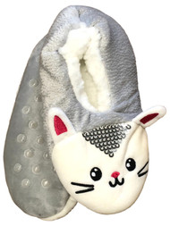 Girls Gray Sherpa Sequin Kitty Cat Ballet Slippers House Shoes
