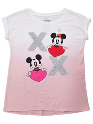 Disney Mickey & Minnie Mouse Girls Pink XOXO Valentines Day Tee T-Shirt