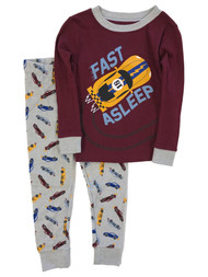 Toddler Boys Burgundy Cotton Race Car Pajamas Fast Asleep Sleep Set