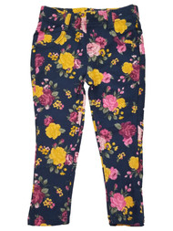 Toddler Girls Navy Blue Yellow Floral Flowers Roses Jeans Stretch Pants