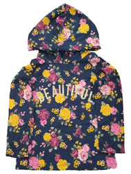 Toddler Girls Beautiful Floral Navy Blue Pink Yellow Roses Hoodie Tee T-Shirt