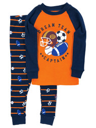 Toddler Boys Orange Blue Cotton Dream Team Pajamas Sports Captain Sleep Set