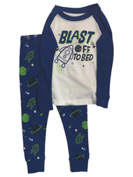 Toddler Boys Blue Cotton Blast off to Bed Pajamas Astronaut Space Sleep Set