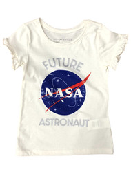 Toddler Girls Ivory Ruffled Short Sleeve NASA Astronaut T-Shirt Tee Shirt