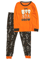 Womens Orange & Black Boo Crew Halloween Pajamas Skeleton Sleep Set