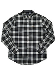 IZOD Mens Gray & White Plaid Long Sleeve Button-Down Flannel Shirt
