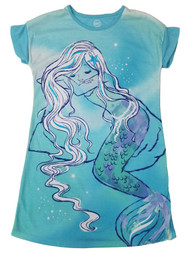 Girls Aqua Blue Green Mermaid Seashell Pajamas Sleep Shirt Nightgown