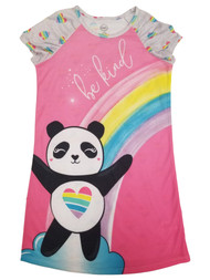 Girls Rainbow Pink Be Kind Happy Smiley Baby Panda Sleep Shirt Nightgown