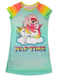 Girls Nap Time Rainbow Unicorn Sloth Koala Cat Sleep Shirt Nightgown