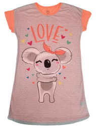 Girls Neon Orange & Gray Koala Love Hearts Pajamas Sleep Shirt Nightgown