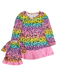 Girls Leopard Print Pink Yellow Purple Matching Neon Nightgown Set